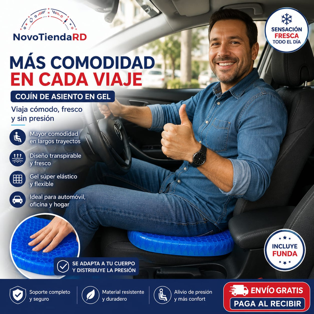 🪑🌬️ COJÍN DE ASIENTO EN GEL — CONFORT FRESCO PARA CADA DÍA.💙