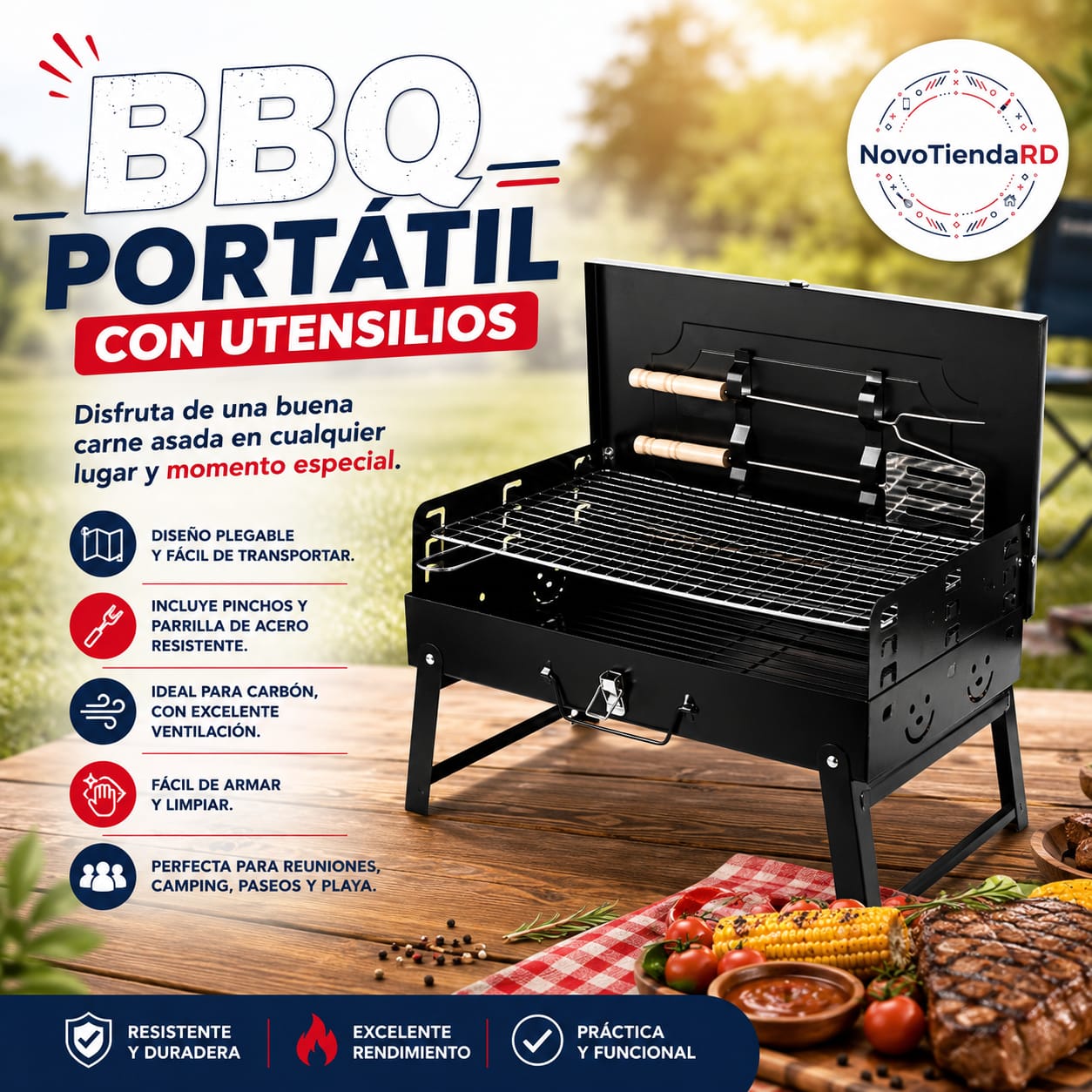 🔥🍖  BBQ PORTATIL 🥩🥓 🧳 CON UTENSILIOS 🍴 !!  🔥 La Parrilla Que Va Contigo.