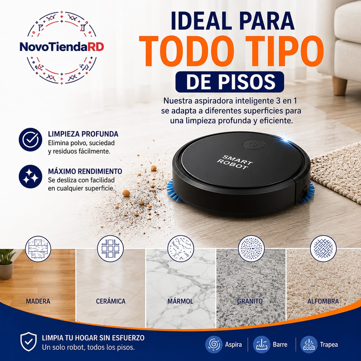 🤖 ¡Olvídate de barrer todos los días con la Aspiradora Inteligente 3 en 1!   🤖🏠 El robot que limpia mientras tú descansas.