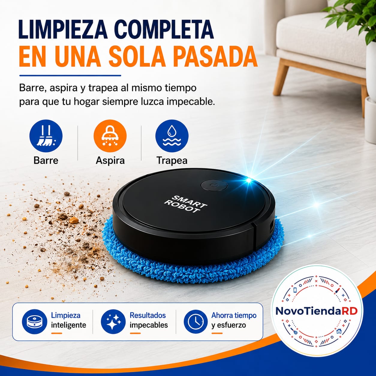 🤖 ¡Olvídate de barrer todos los días con la Aspiradora Inteligente 3 en 1!   🤖🏠 El robot que limpia mientras tú descansas.