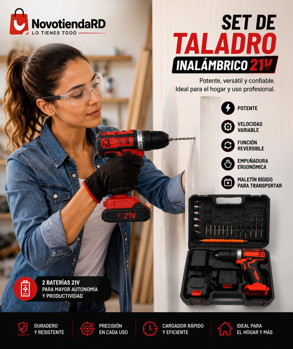 🔥 SET DE TALADRO 21V + 2 BATERÍAS | 26 PIEZAS 🔥