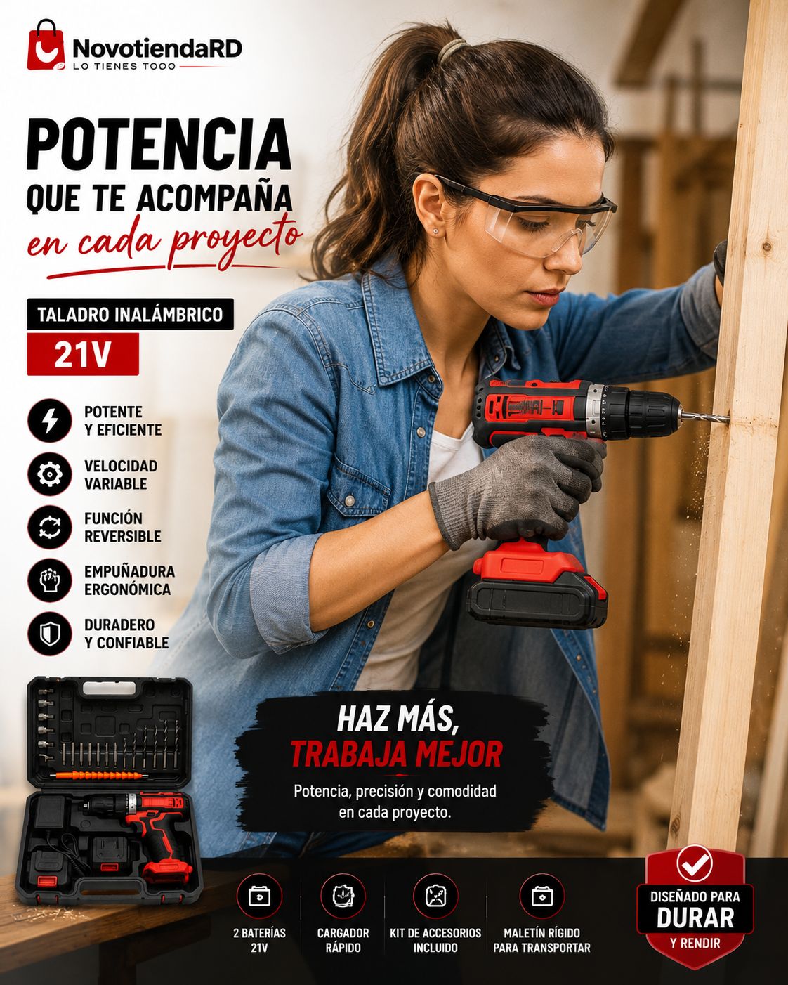 🔥 SET DE TALADRO 21V + 2 BATERÍAS | 26 PIEZAS 🔥