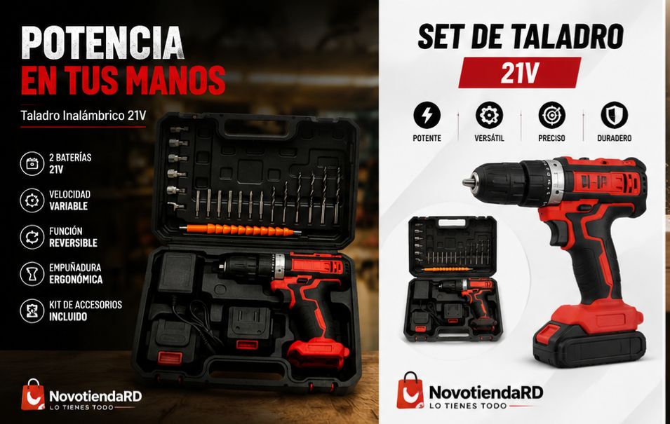 🔥 SET DE TALADRO 21V + 2 BATERÍAS | 26 PIEZAS 🔥