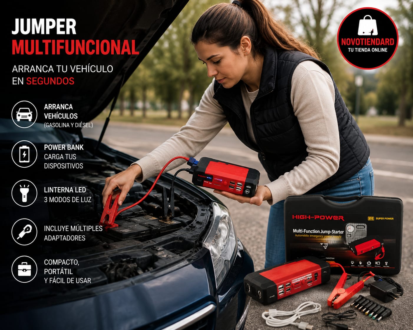 JUMPER DE BATERÍA + COMPRESOR MULTIFUNCIONAL – Nunca más te quedes varado en la carretera por solo RD$3,900.00!