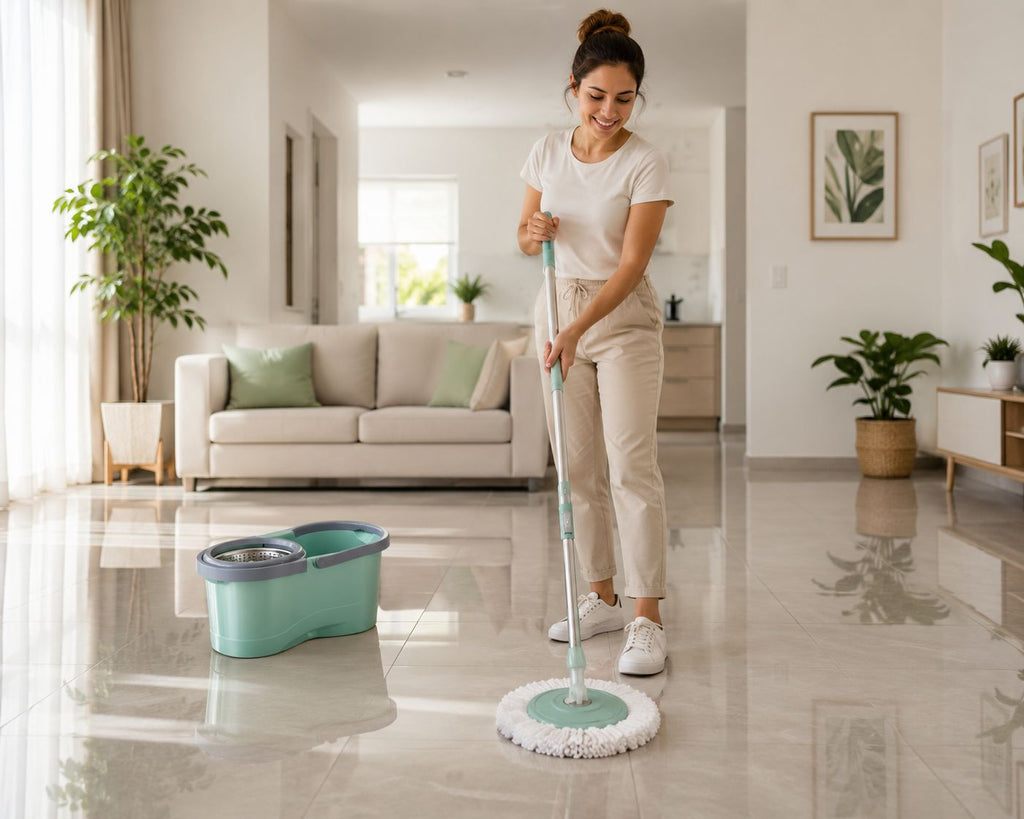 ¡Adiós al dolor de espalda y al trapeador viejo! Trapeador Giratorio de Aluminio – Limpieza Rápida y sin Esfuerzo