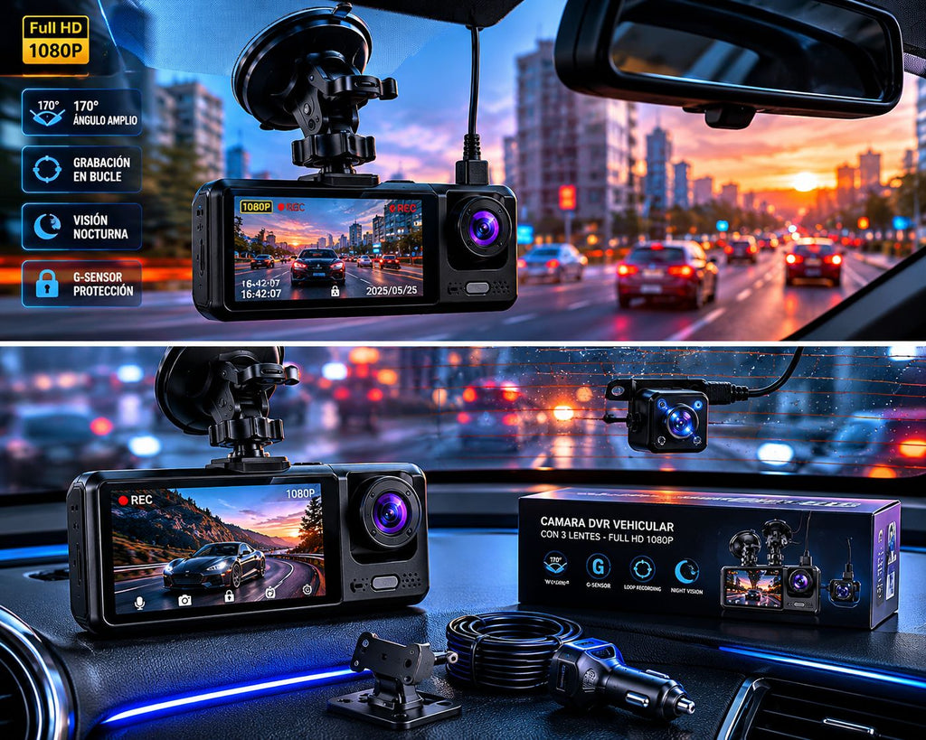 Protege tu carro y tu familia 🔥 Cámara de 3 Lentes con WiFi