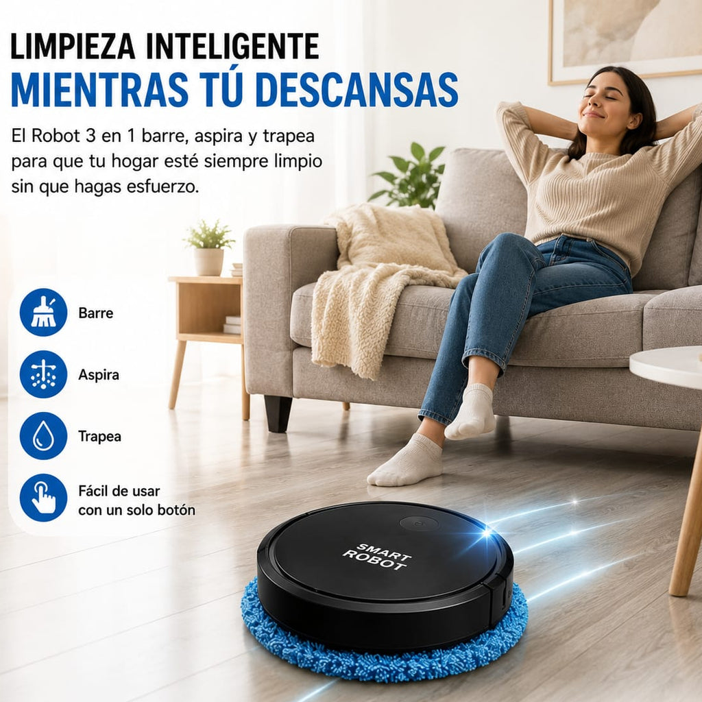 🤖 ¡Olvídate de barrer todos los días con la Aspiradora Inteligente 3 en 1!   🤖🏠 El robot que limpia mientras tú descansas.