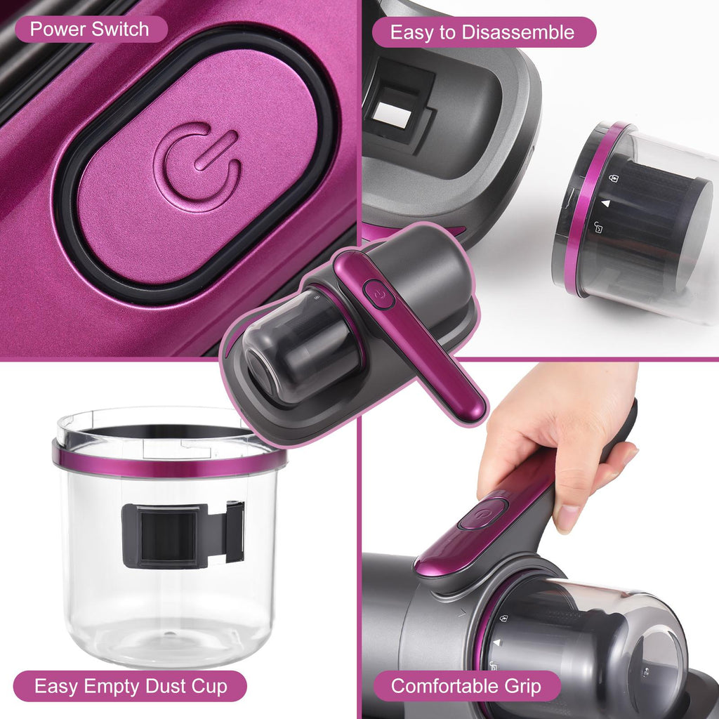 ! ASPIRADORA DE ACAROS MORADA. !! Aspiradora portátil con filtro HEPA que elimina ácaros, polvo y bacterias de colchones, sofás y textiles.