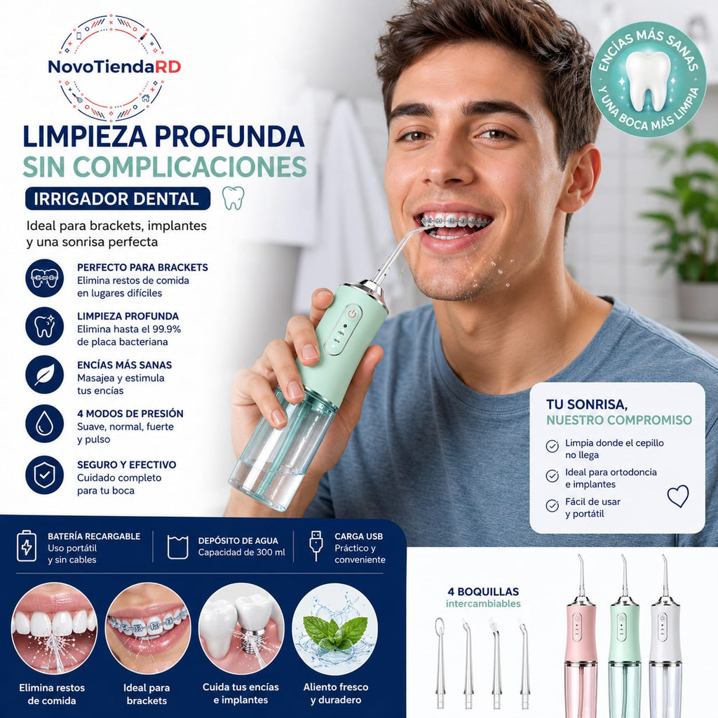 ¡IRIGADOR DENTAL ELÉCTRICO PORTÁTIL – Limpieza profesional en casa por solo RD$1,850!