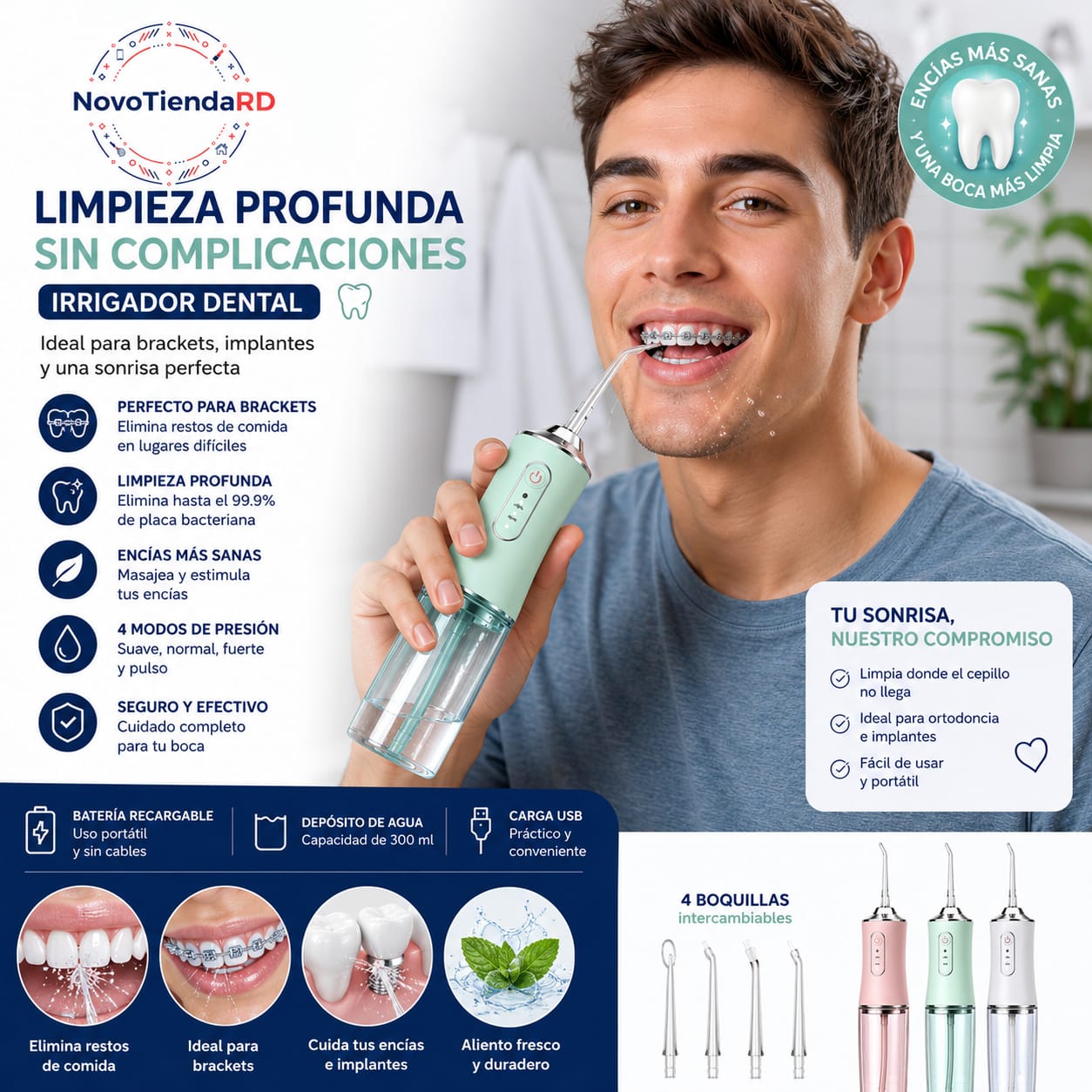 ¡IRIGADOR DENTAL ELÉCTRICO PORTÁTIL – Limpieza profesional en casa por solo RD$1,850!