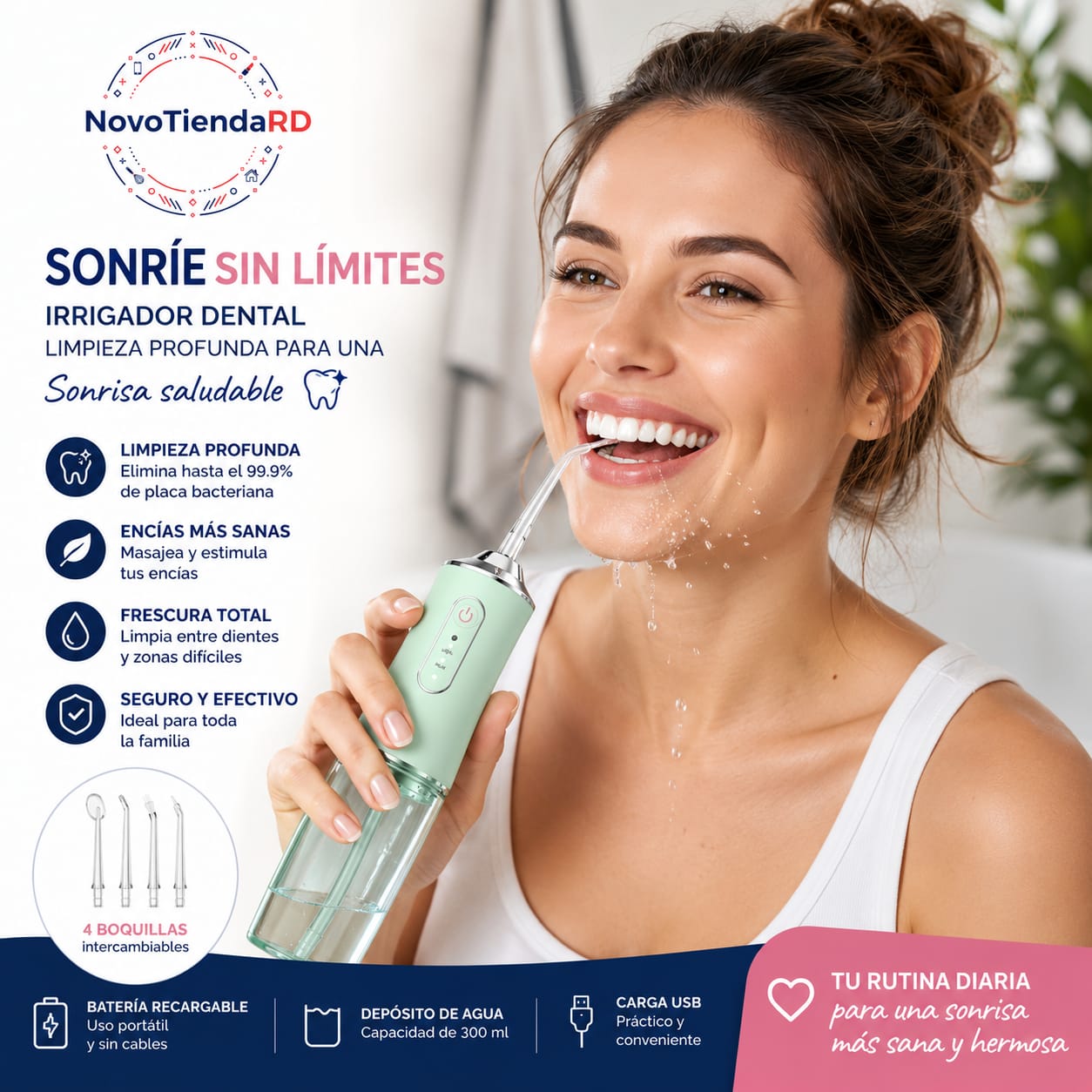 ¡IRIGADOR DENTAL ELÉCTRICO PORTÁTIL – Limpieza profesional en casa por solo RD$1,850!