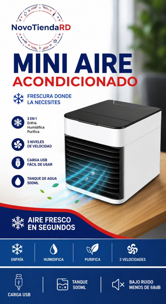 ❄️MINI AIRE PORTATIL ❄️ 3 EN 1. ¡REFRESCA TU ESPACIO EN SEGUNDOS Y OLVIDATE DEL CALOR SOFOCANTE! 🌬️ por solo RD$ 2,150